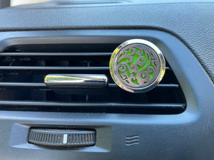 Car Diffuser with 1 tiny bottle of Calm and 1 tiny bottle of Energy and 10 pads