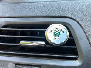 Car Diffuser with 1 tiny bottle of Calm and 1 tiny bottle of Energy and 10 pads